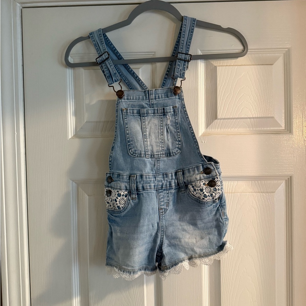 Justice Light Blue Kids Overalls with Lace Accents